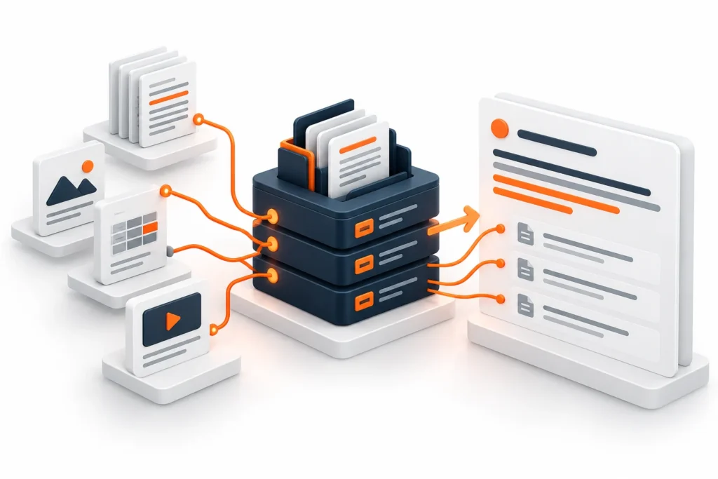 Business knowledge retrieval and generative AI illustration