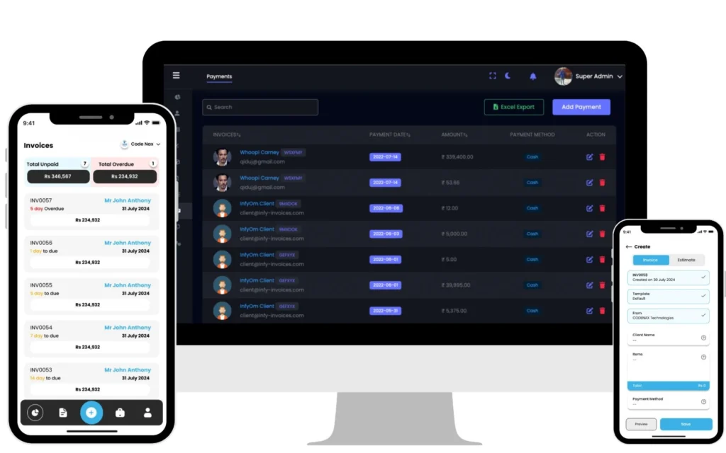 منصة تقنية مالية لإدارة الفواتير وعروض الأسعار — واجهات المشروع على الويب والجوال