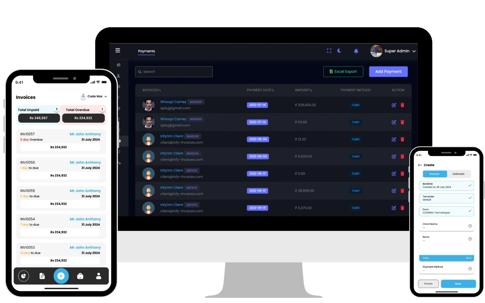 منصة تقنية مالية لإدارة الفواتير وعروض الأسعار — واجهات المشروع على الويب والجوال
